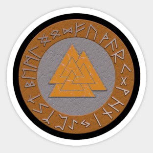 Vikings Distressed Valknut and Runes Golden and Silver Sticker